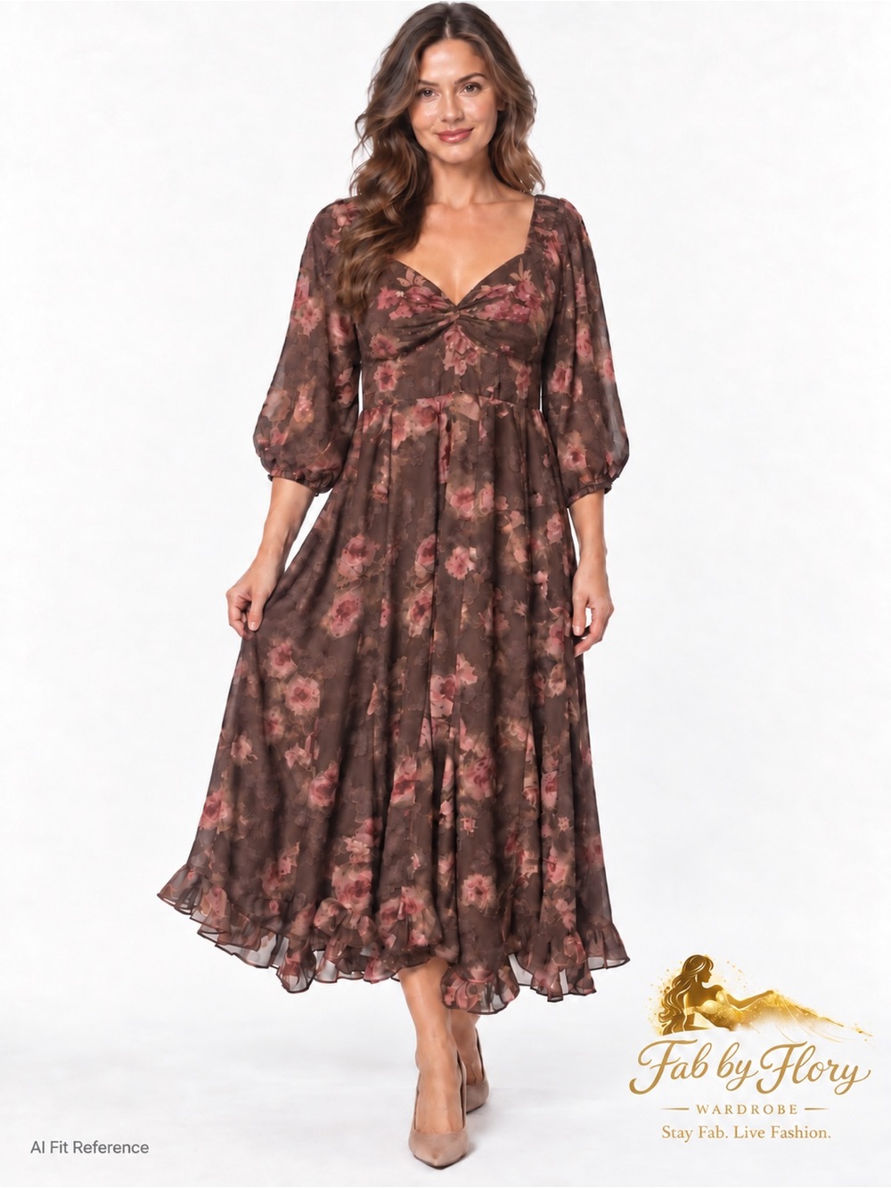 En Saison Brown Mauve Floral Ruffled Dress NWT Size S